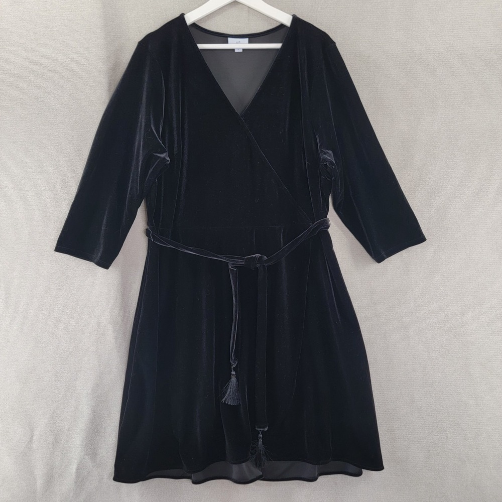 J Jill Dress Velvet Belted Faux Wrap Taseled Dinner Cocktail Party Size XL
